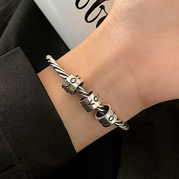 Sterling Silver Spinner I Love You Bangle Cuff Bracelet - Picture 2 of 10